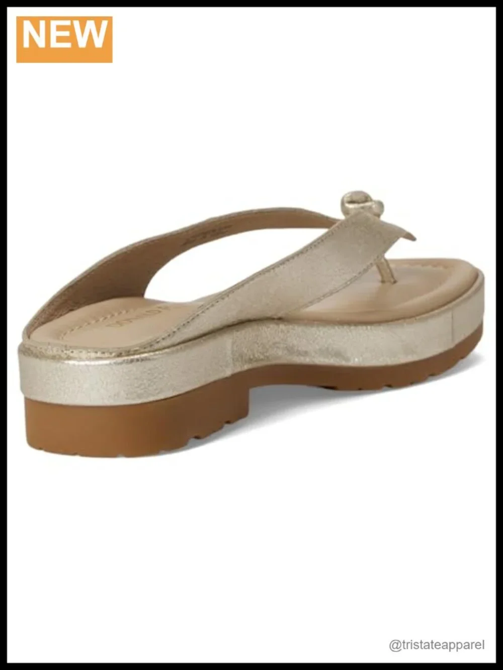 Metallic Leather Toe Post Platform Wedge Sandals Knot Detail Padded Footbed